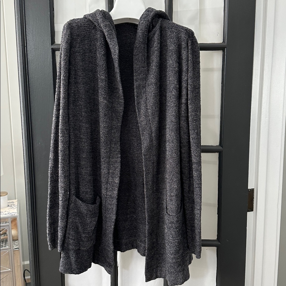 Barefoot Dreams Gray CozyChic Lite Resort‎ Hooded Cardigan Open Front Sweater